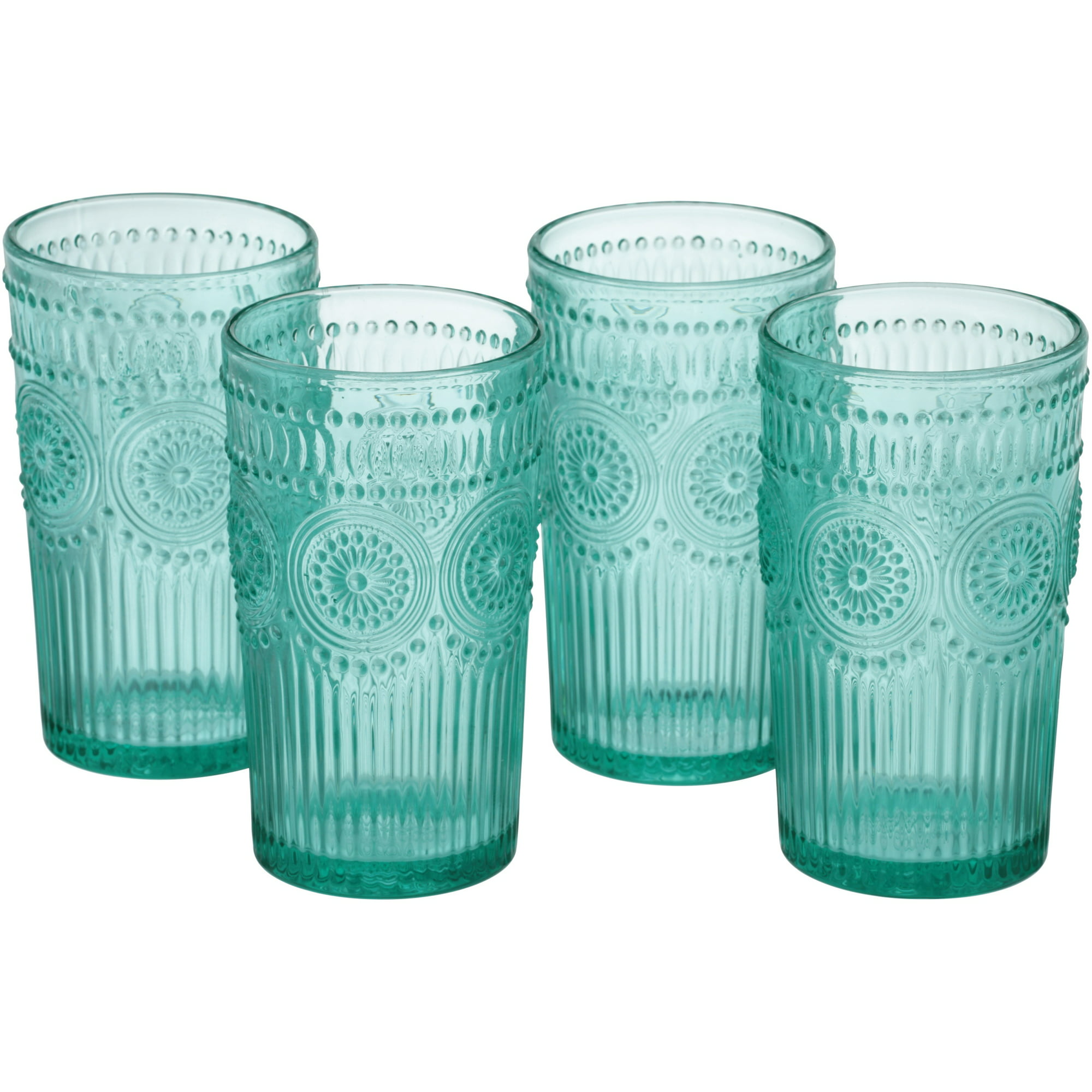 Set Of 4 Adeline Durable Dishwasher Safe Clear 16-Ounce Embossed Glass Tumblers